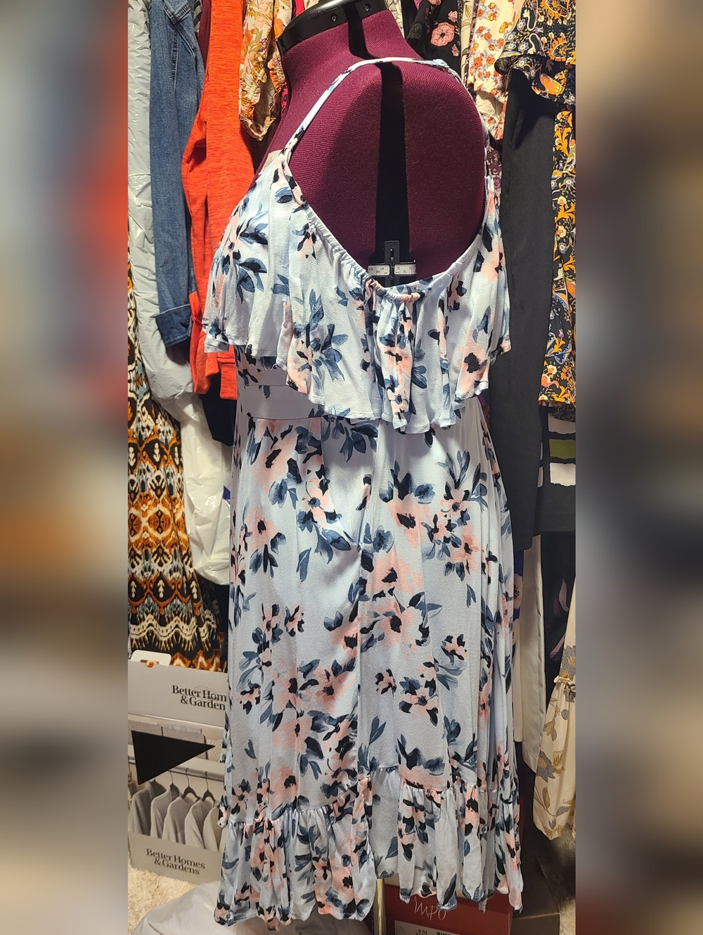 torrid Light Blue Floral Off-Shoulder Midi Dress with Pink Accents - Picture 3 of 7